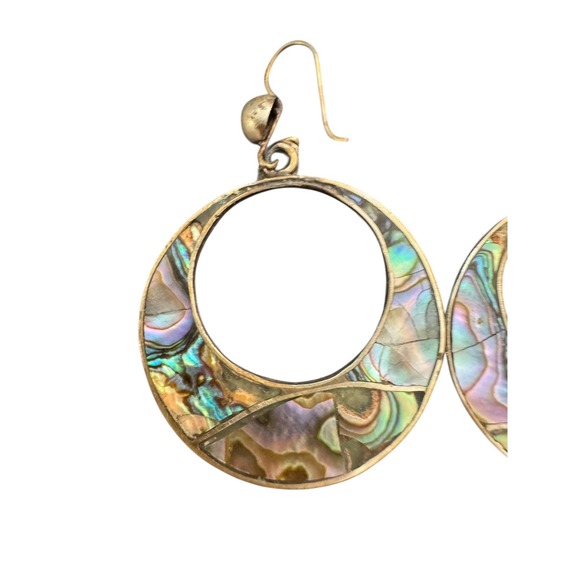 Abalone Inlay Hoop Earrings Silver Made in Mexico - Picture 6 of 9